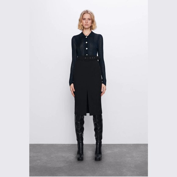 LAST ONE!!! ZARA Black Belted Pencil Skirt - Picture 7 of 13